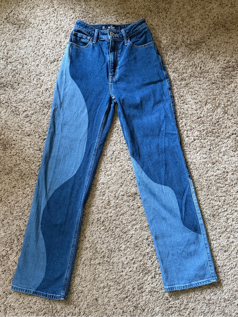 Hollister Two-Tone Wave Straight Leg Jeans - Blue